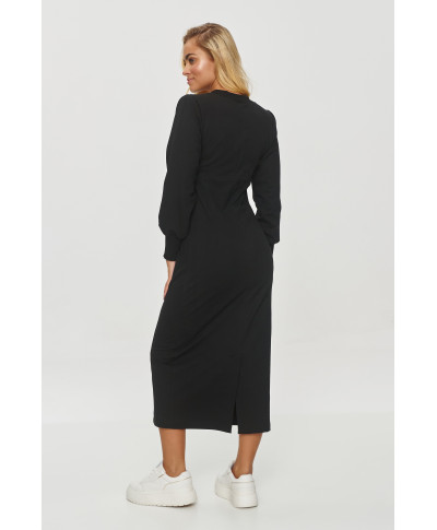 Kleita midi taisna piegriezuma melna M848