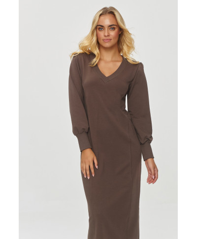 suknele midi o prostym kroju sokoladine M848