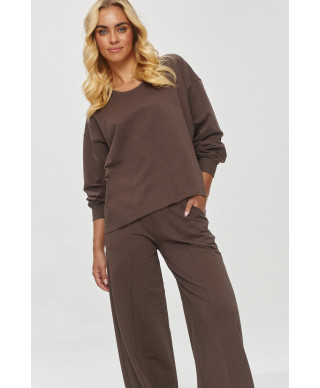 Dresowy komplektas su szerokimi spodniami sokoladinis M849