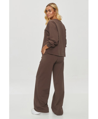 Dresowy komplektas su szerokimi spodniami sokoladinis M849