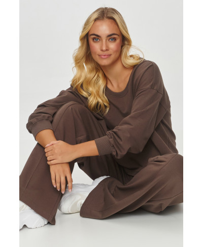 Dresowy komplektas su szerokimi spodniami sokoladinis M849