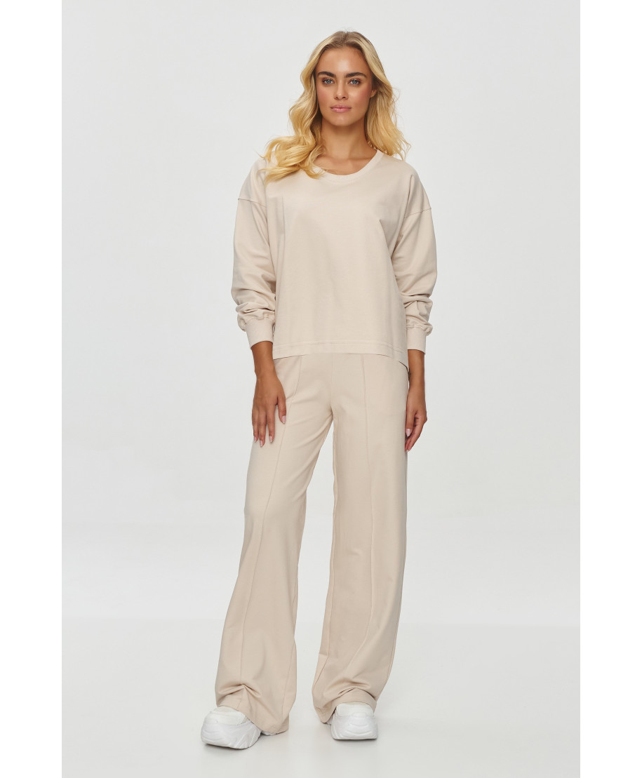 Dresowy komplektas su szerokimi spodniami sviesus beż M849