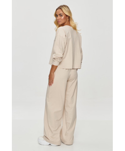 Dresowy komplektas su szerokimi spodniami sviesus beż M849