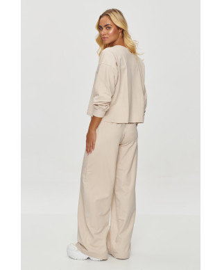 Dresowy komplektas su szerokimi spodniami sviesus beż M849