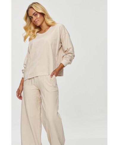 Dresowy komplektas su szerokimi spodniami sviesus beż M849