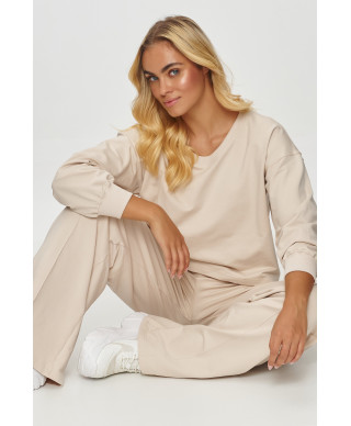 Dresowy komplektas su szerokimi spodniami sviesus beż M849