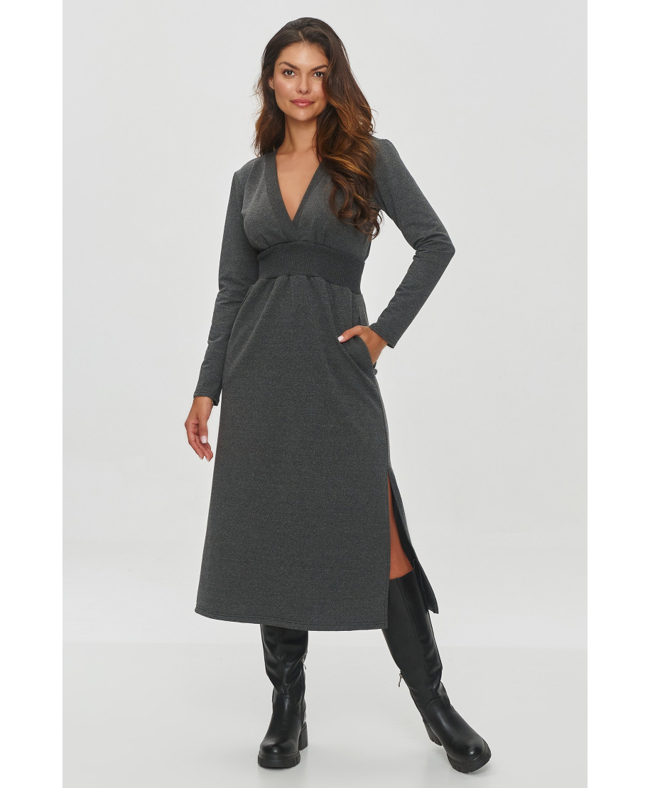 suknele su kopertowym iskirpte grafitowy melanzas M844