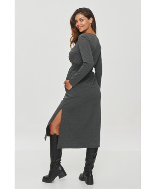 suknele su kopertowym iskirpte grafitowy melanzas M844