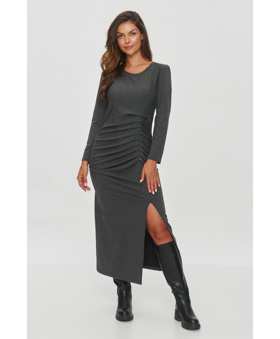 Suknelė su skeltuku ir raukiniais grafito melanžas M846