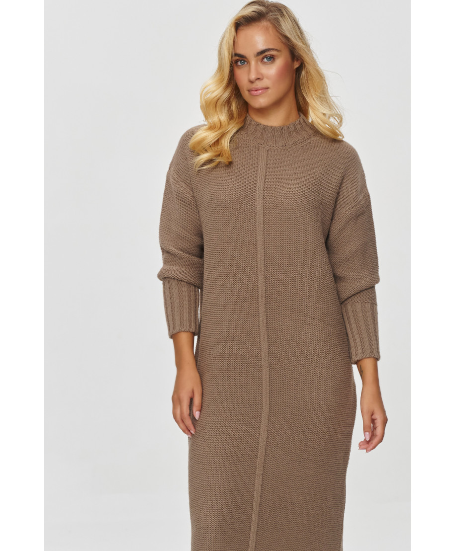 ilgas megztinis moteriskas o prostym kroju kapucino S147