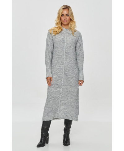 ilgas megztinis moteriskas o prostym kroju pilkas melanzas S147