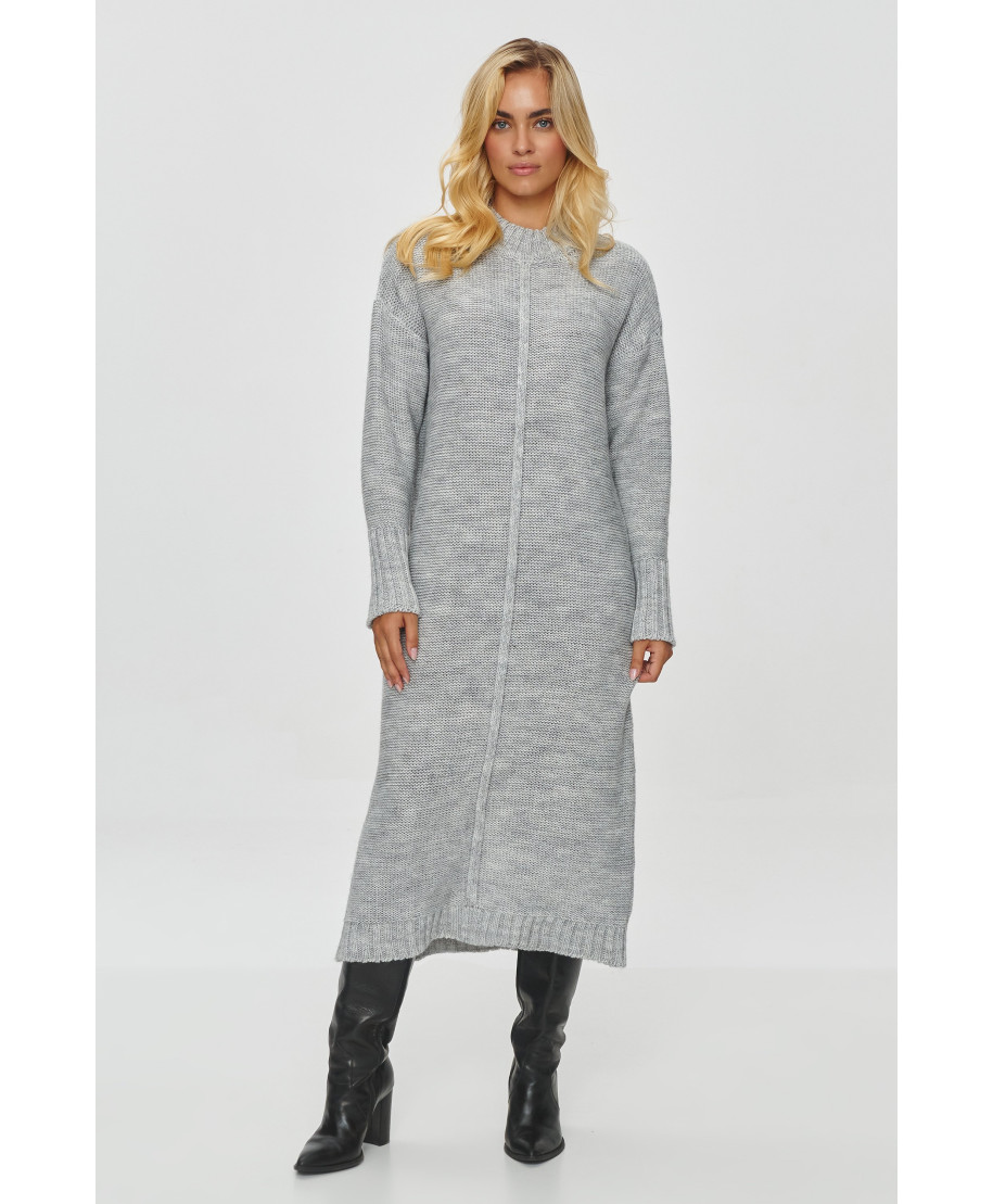 ilgas megztinis moteriskas o prostym kroju pilkas melanzas S147