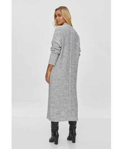 ilgas megztinis moteriskas o prostym kroju pilkas melanzas S147