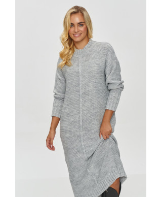 ilgas megztinis moteriskas o prostym kroju pilkas melanzas S147