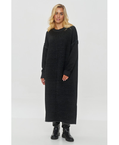 ilgas megztinis moteriskas o luźnym kroju juodas melanzas S149