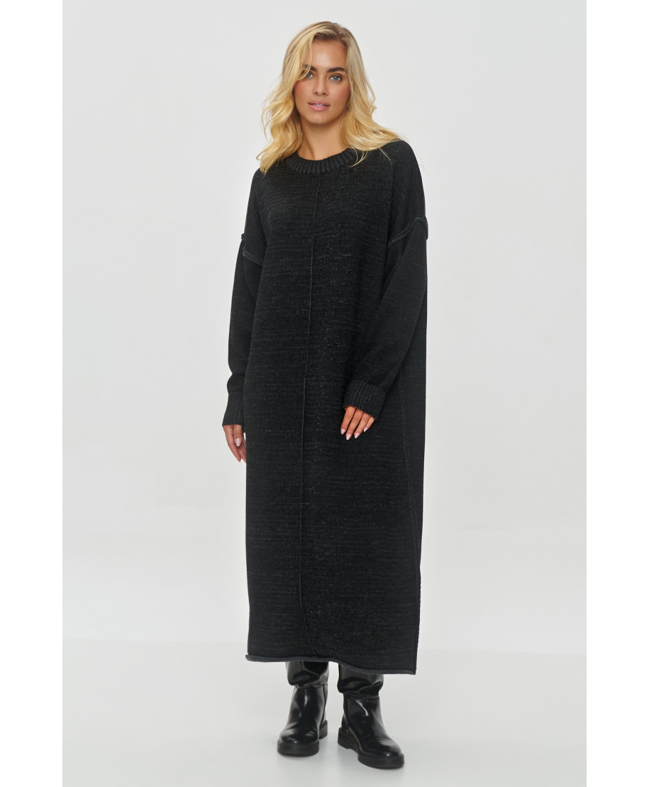 ilgas megztinis moteriskas o luźnym kroju juodas melanzas S149