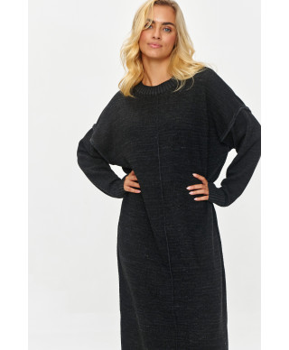 ilgas megztinis moteriskas o luźnym kroju juodas melanzas S149