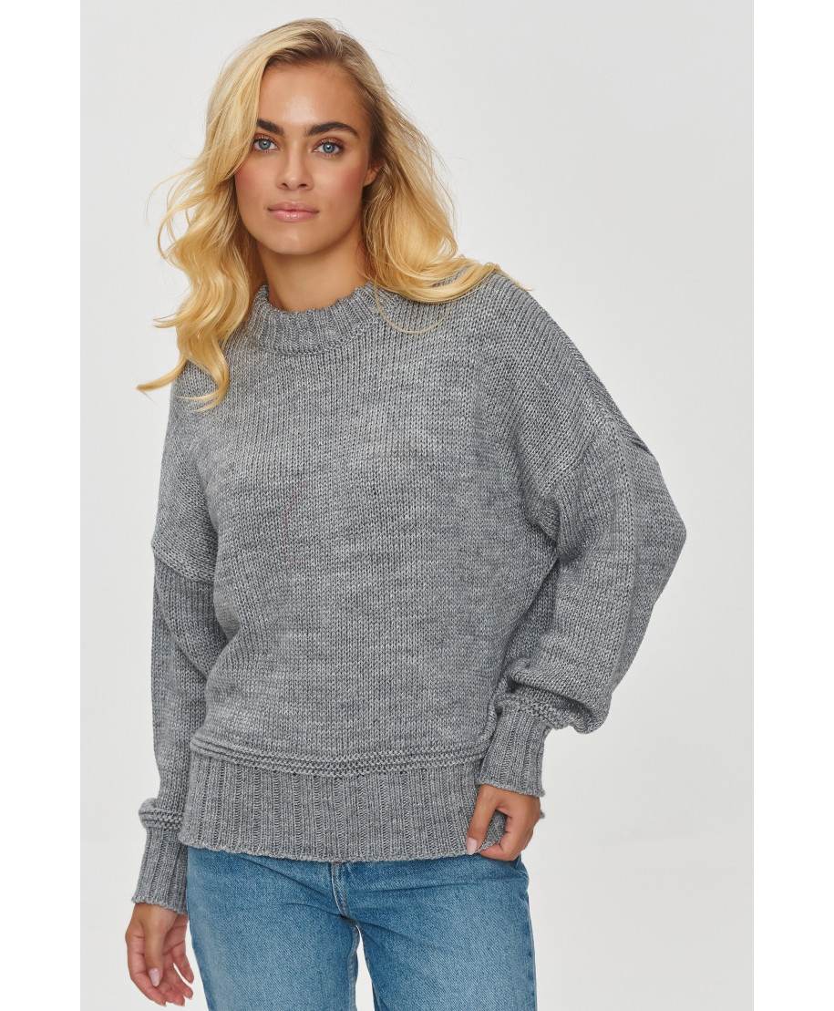 klasikinis megztinis moteriskas ze ściągaczami pilkas melanzas S151