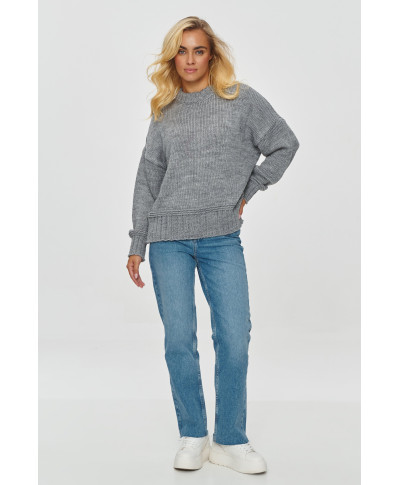 klasikinis megztinis moteriskas ze ściągaczami pilkas melanzas S151