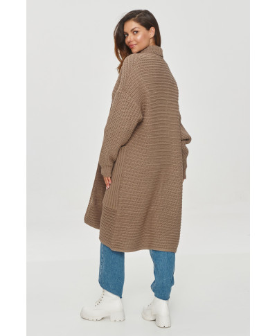 Kardiganas su didelėmis kišenėmis kapučino S153