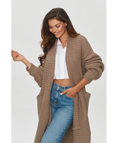 Kardiganas su didelėmis kišenėmis kapučino S153