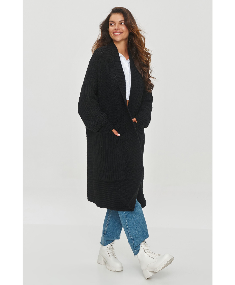 kardiganas su dużymi kisenemis juodas S153