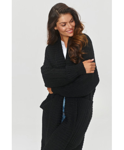 kardiganas su dużymi kisenemis juodas S153