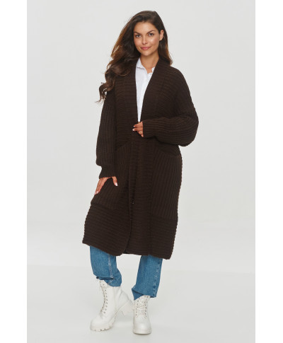 kardiganas su dużymi kisenemis sokoladinis S153