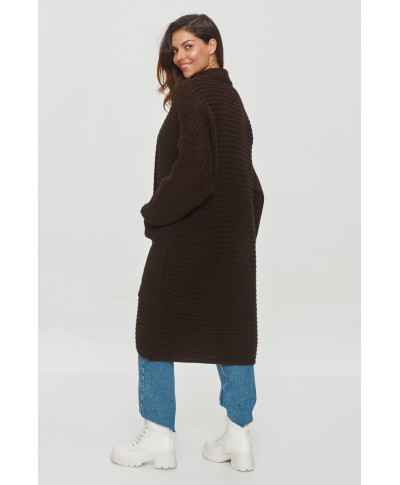 kardiganas su dużymi kisenemis sokoladinis S153