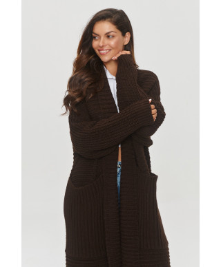 Kardiganas su didelėmis kišenėmis šokoladinis S153
