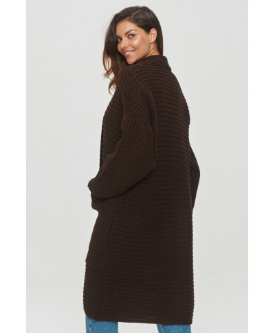 Kardiganas su didelėmis kišenėmis šokoladinis S153