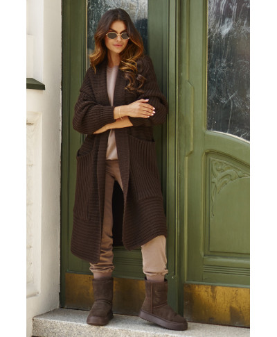 Kardiganas su didelėmis kišenėmis šokoladinis S153
