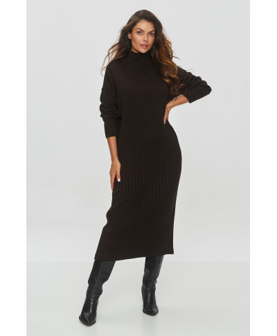 Trikotāžas midi kleita ar golfu šokolādes S154