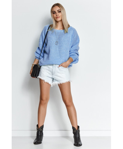 Megztinis moteriškas užsegamas per galvą su raišteliu blue jeans S114