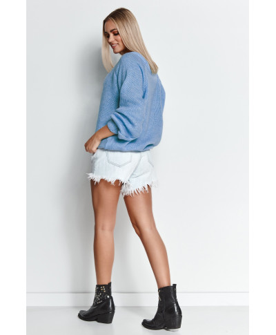 Megztinis moteriškas užsegamas per galvą su raišteliu blue jeans S114