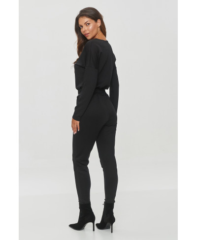 kombinezonas su elementami eko-skóry juodas M850