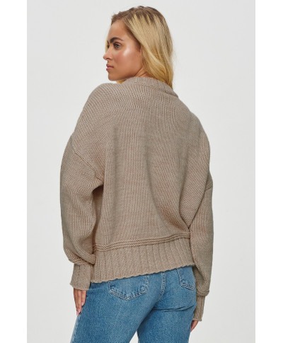 Klasisks sieviešu džemperis ar manšetēm tumši bēšs S151