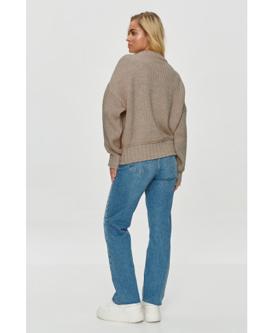 klasikinis megztinis moteriskas ze ściągaczami tamsus smelinis S151