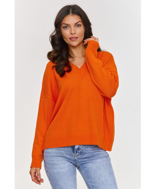 klasikinis megztinis viskozinis su iskirpte V pomarańczowy S158