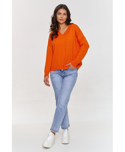 klasikinis megztinis viskozinis su iskirpte V pomarańczowy S158