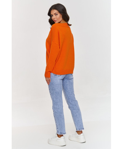 klasikinis megztinis viskozinis su iskirpte V pomarańczowy S158