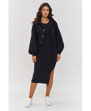 Komplektas su suknele ir užsegamu džemperiu su gobtuvu juodas A6