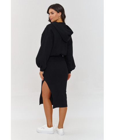 Komplektas su suknele ir užsegamu džemperiu su gobtuvu juodas A6