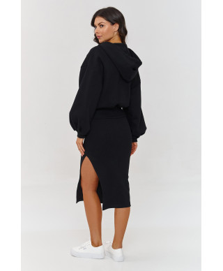 Komplektas su suknele ir užsegamu džemperiu su gobtuvu juodas A6