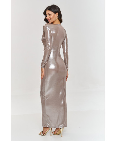 Metaliczna maxi suknele su skiliu kapucino M886