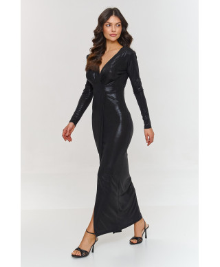 Metaliczna maxi suknele su skiliu juoda M886