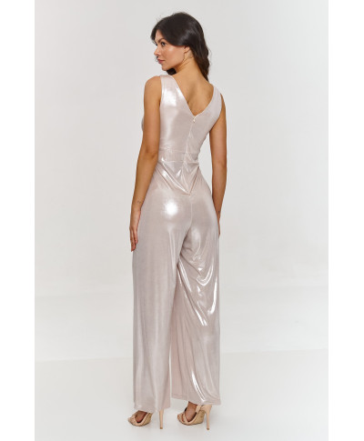 Metaliczny kombinezonas su szerokimi nogawkami sviesus beż M885