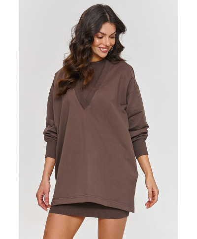 Dresowy komplektas su rumbuota sukienką sokoladinis M867