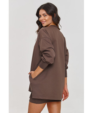 Dresowy komplektas su rumbuota sukienką sokoladinis M867