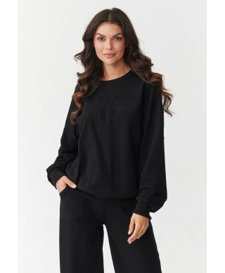 komplektas dresowy su szerokimi nogawkami ir haftowaną aplikacją juodas M890